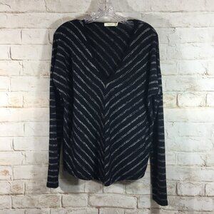 Rag & Bone Womens Top Size Medium Navy Striped V Neck Hudson Vee Long Sleeve